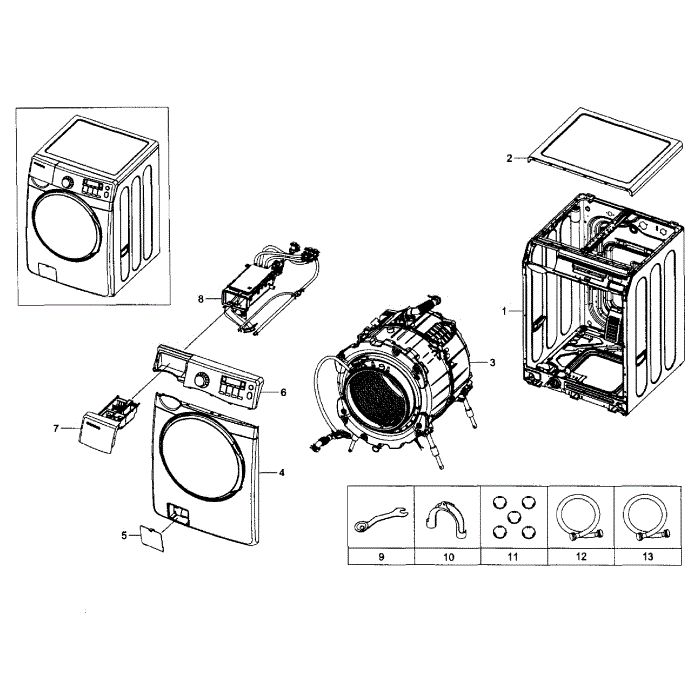 Main Assembly Diagram and Parts List for WF393BTPAWR A1-00 Samsung Washer