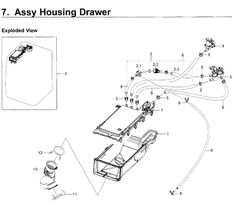 Housing Drawer Diagram and Parts List for WF350ANP XAA-0000 Samsung Washer