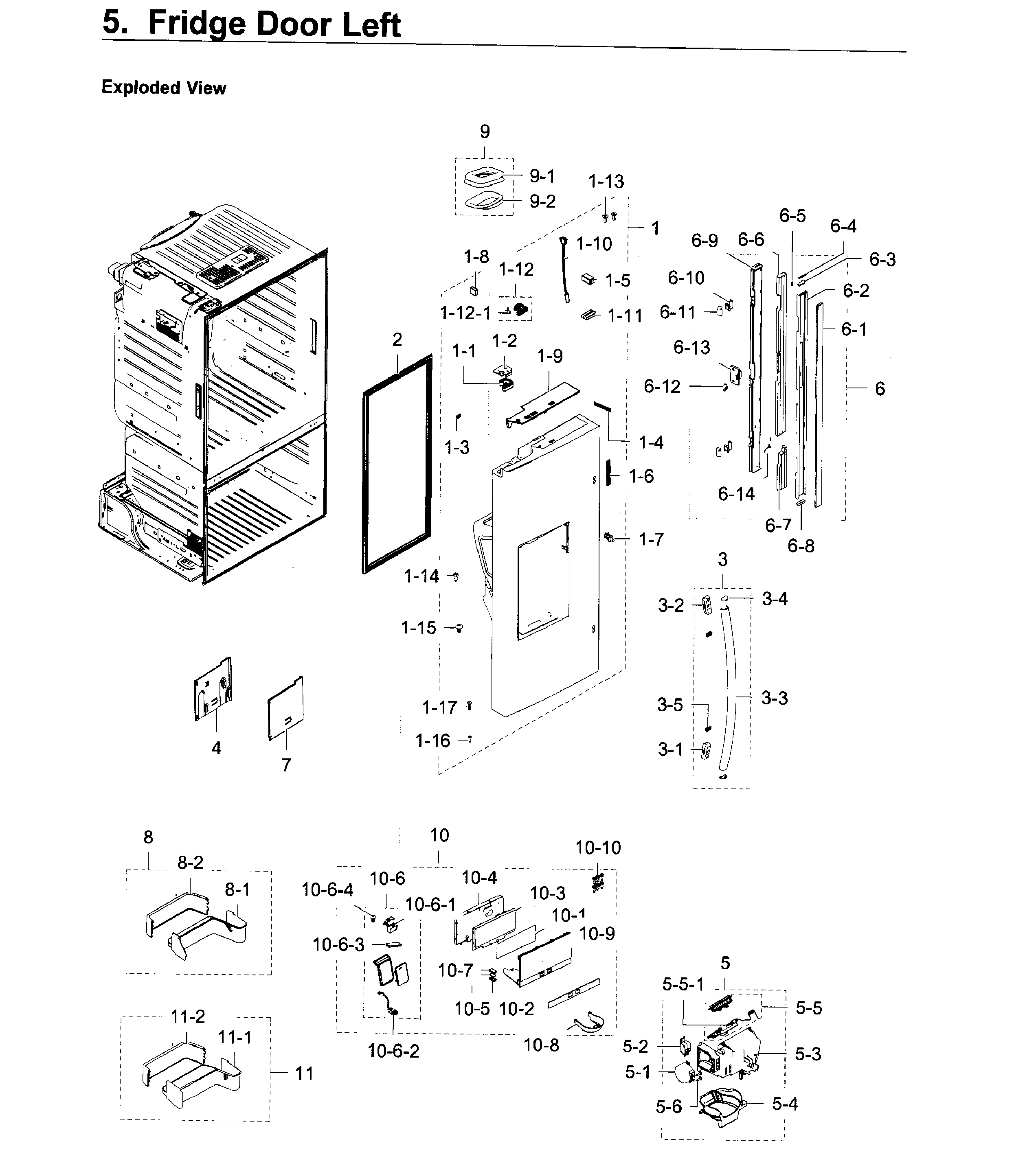 Fridge Door L Diagram and Parts List for RF28HDEDPWW AA-0006 Samsung Refrigerator
