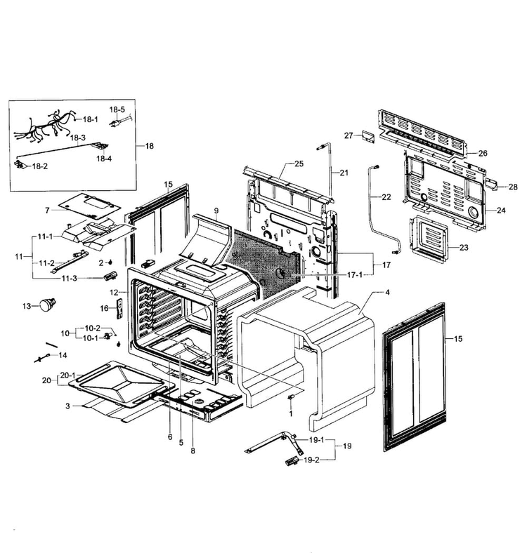 Cavity Assy Diagram and Parts List for NX58F5300SS AA-0000 Samsung Range