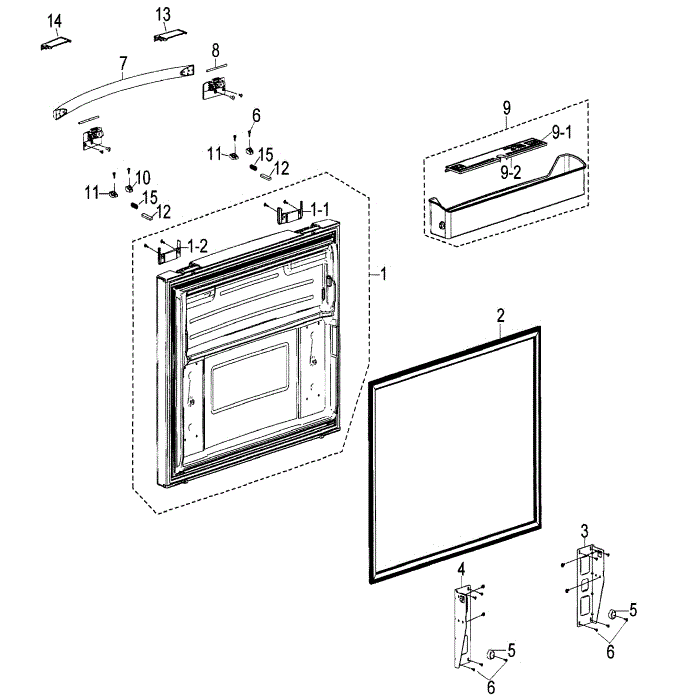 Freezer Door Diagram and Parts List for RF268ACBP XAA-00 Samsung Refrigerator