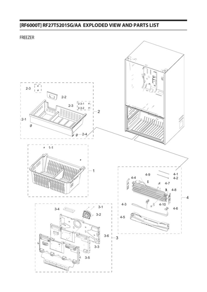 Freezer Parts Diagram and Parts List for RF27T5201SG AA-00 Samsung Refrigerator