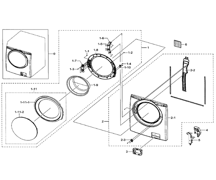 Frame Front & Door Diagram and Parts List for WF330ANB XAA-0001 Samsung Washer