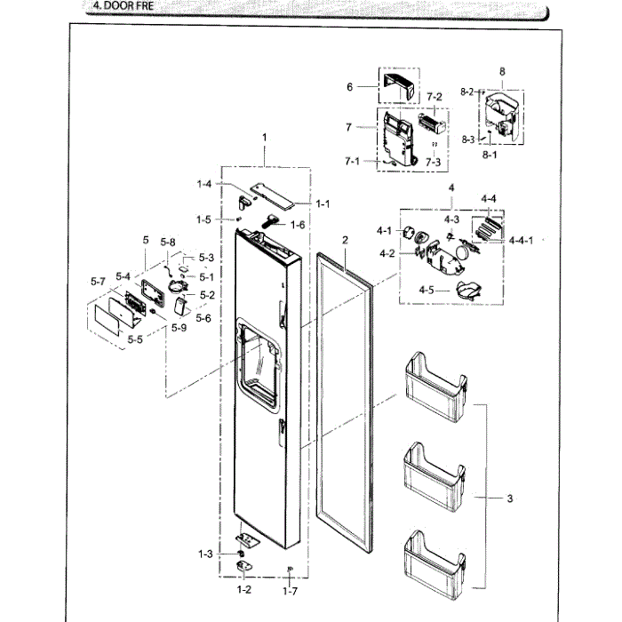 Freezer Door Diagram and Parts List for RH25H5611WW AA-02 Samsung Refrigerator