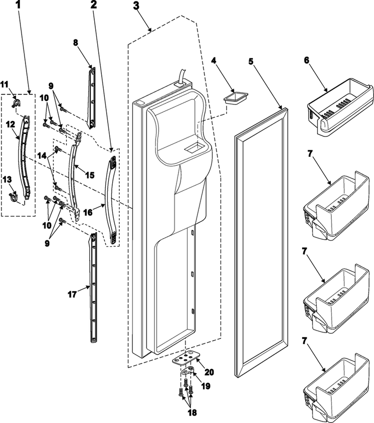 Freezer Door Diagram and Parts List for RS2666SL XAA Samsung Refrigerator