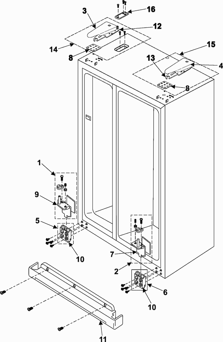 Hinges Diagram and Parts List for RS253BASB XAA Samsung Refrigerator