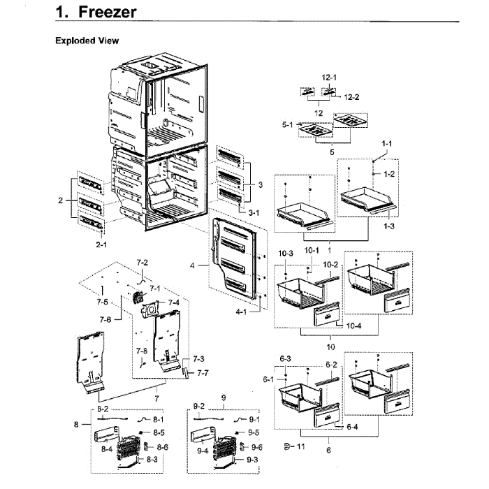 Freezer Diagram and Parts List for RF28K9070SR AA-02 Samsung Refrigerator