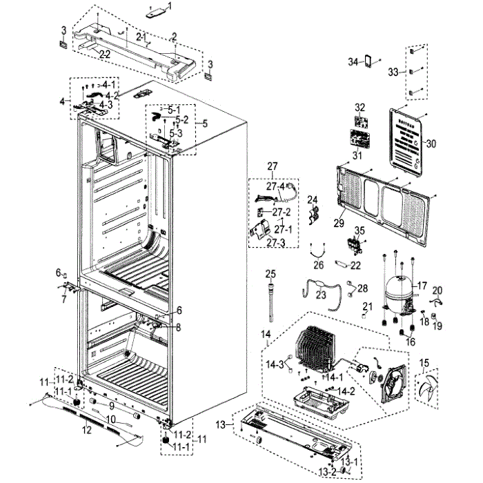 Cabinet Assembly Diagram and Parts List for RF268ACWP XAA-00 Samsung Refrigerator