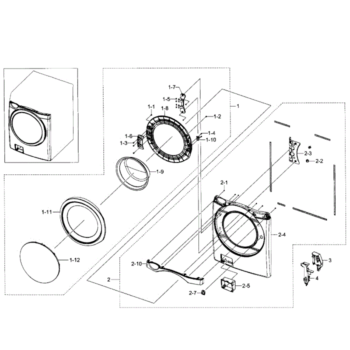 Front Section Diagram and Parts List for WF520ABP XAA-05 Samsung Washer