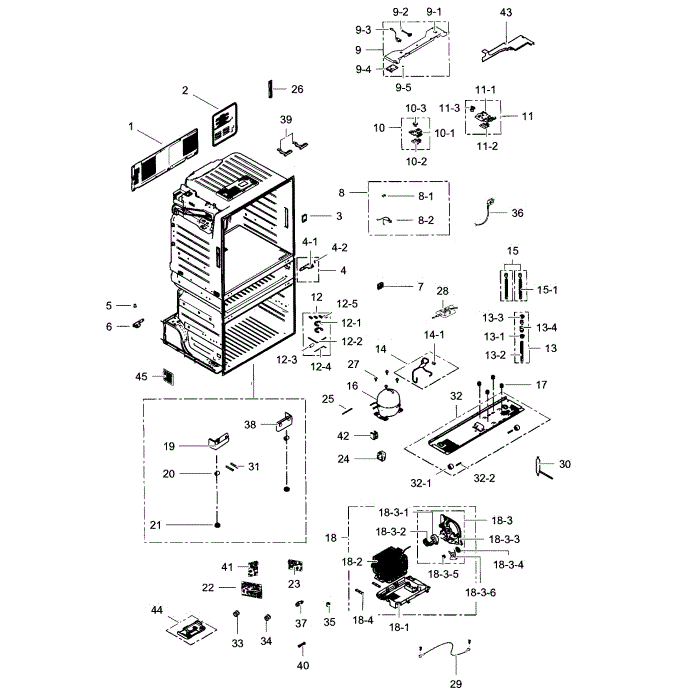 Cabinet Diagram and Parts List for RF28HMEDBWW AA-04 Samsung Refrigerator