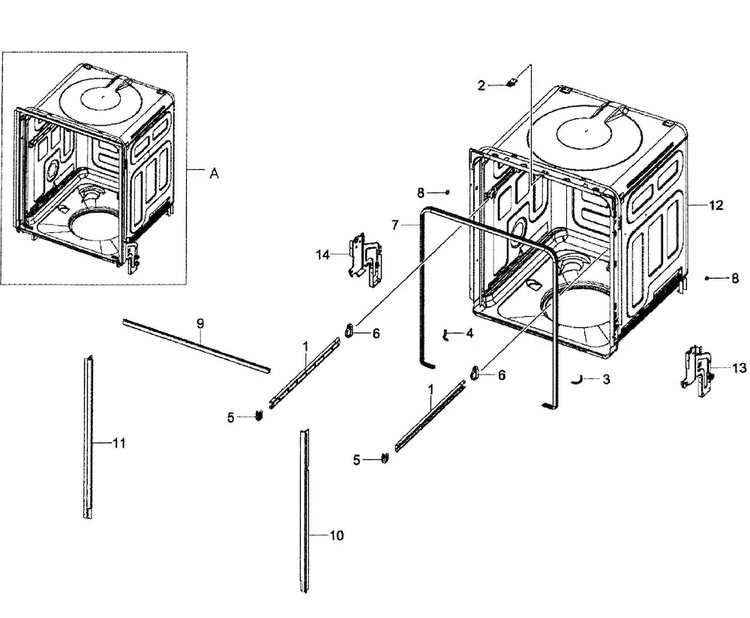 Tub Assy Diagram and Parts List for DW80F600UTS AA-0000 Samsung Dishwasher