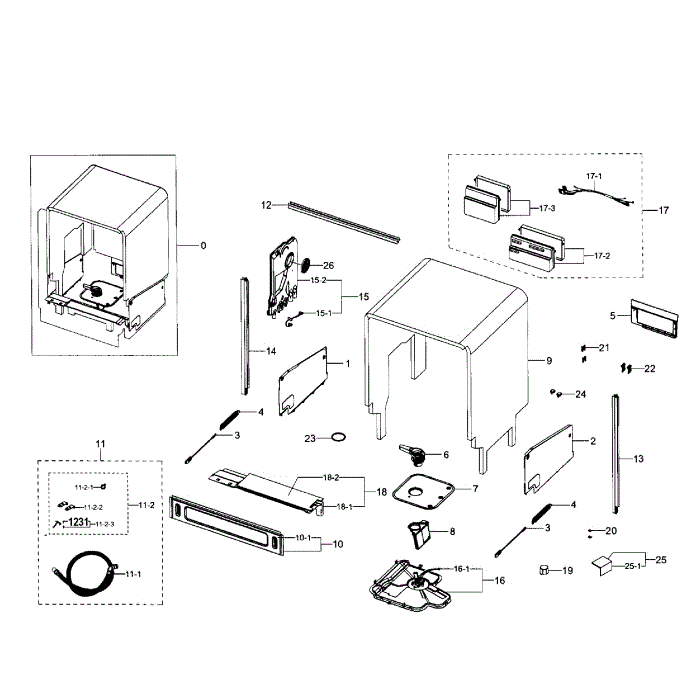 Case Assembly Diagram and Parts List for DW80J7550UW AA-00 Samsung Dishwasher