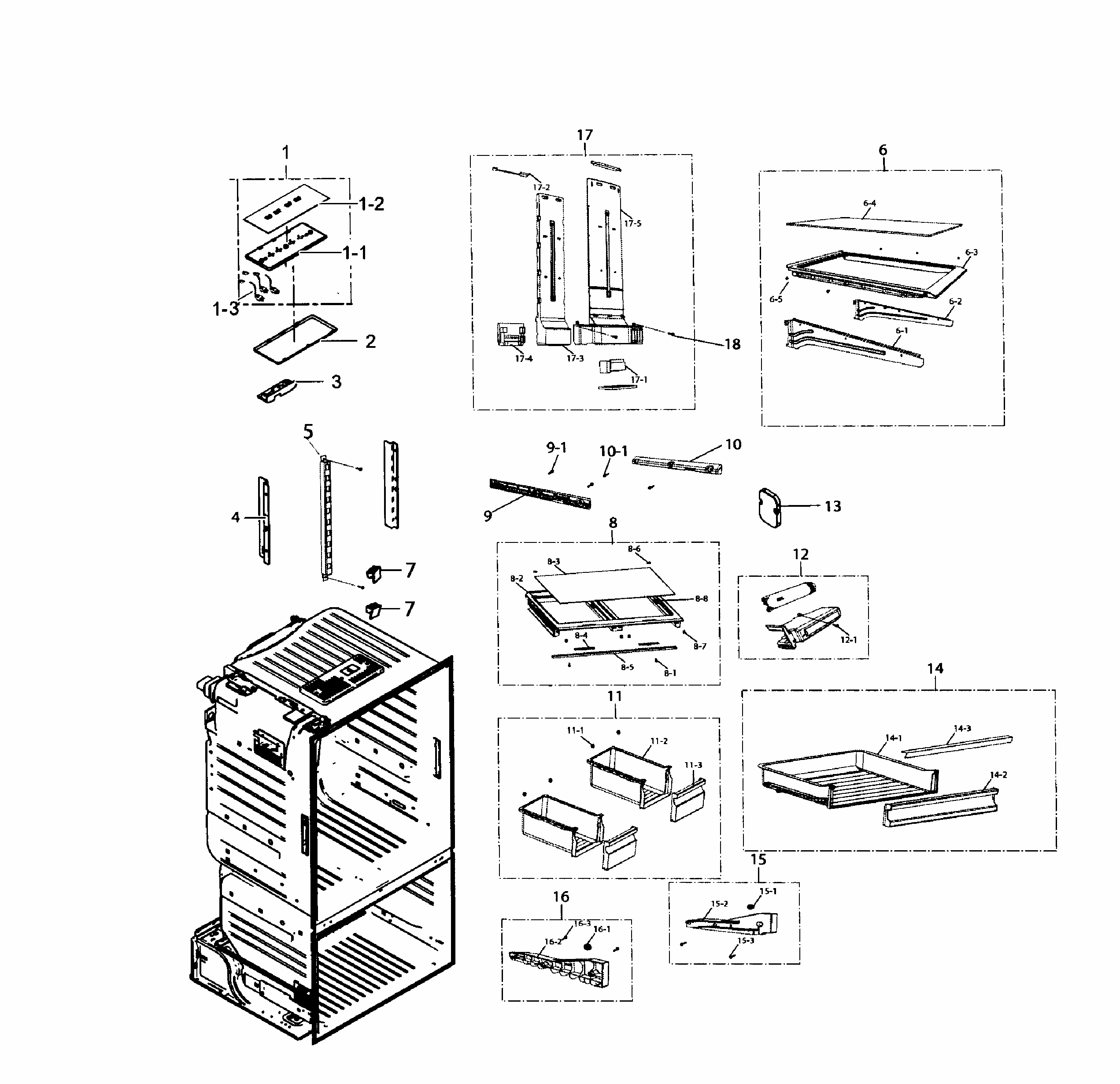 Refrigerator Diagram and Parts List for RF221NCTABC AA-0001 Samsung Refrigerator