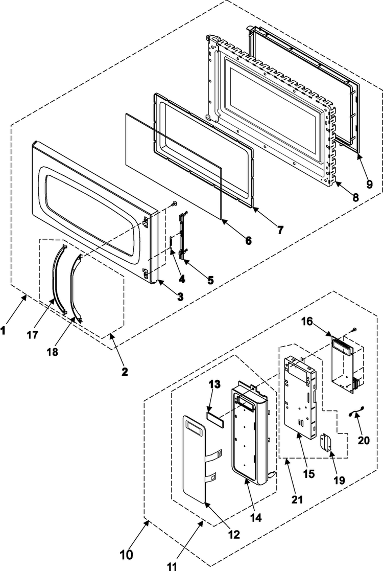 Control Panel/door Assembly Diagram and Parts List for SMH7175WE XAA Samsung Microwave