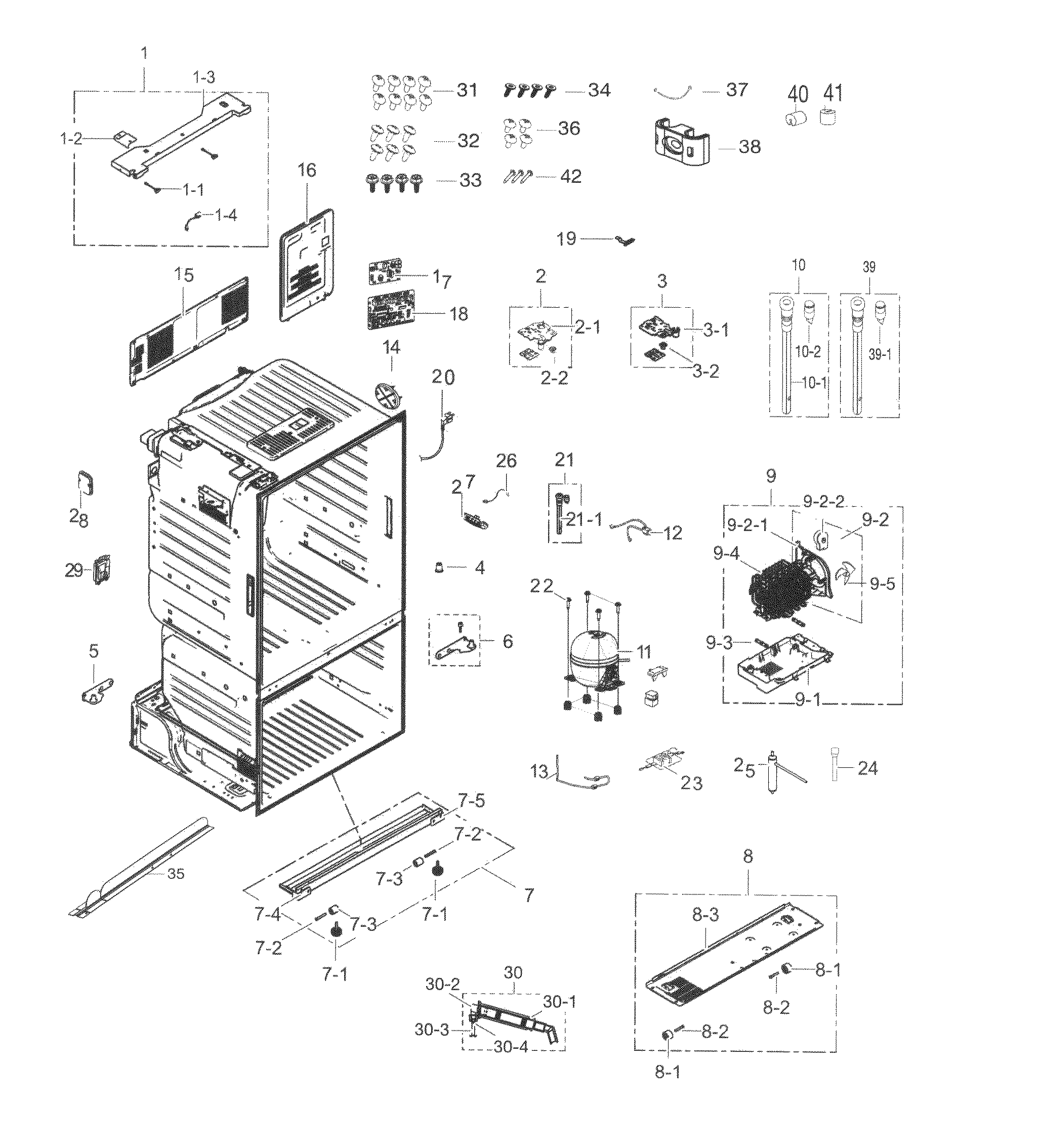 Cabinet Diagram and Parts List for RF263TEAESR AA-0004 Samsung Refrigerator