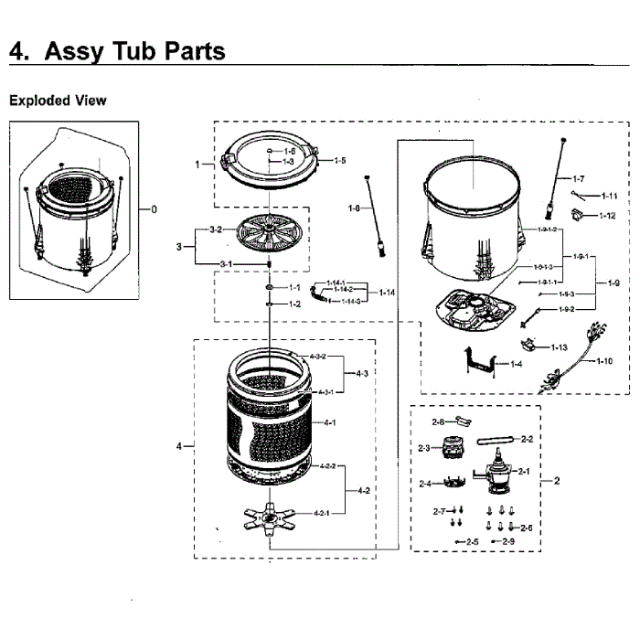 Tub Diagram and Parts List for WA40J3000AW A2-12 Samsung Washer