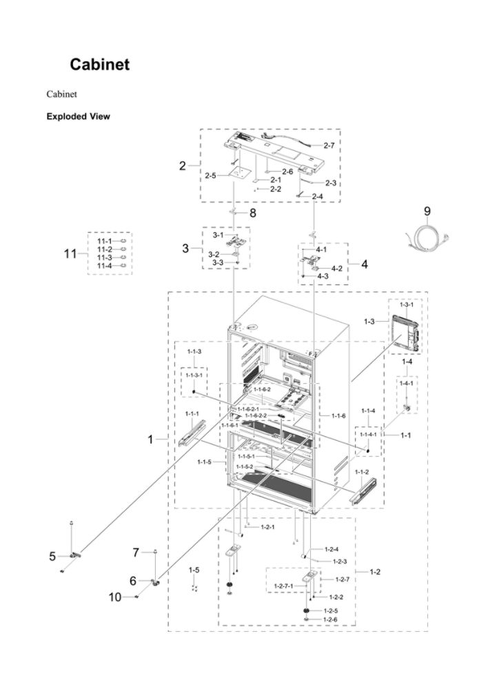 Cabinet Diagram and Parts List for RF23BB820012 AA-00 Samsung Refrigerator