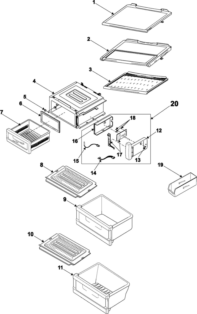 Refrigerator Shelves Diagram and Parts List for RS2578BB XAA Samsung Refrigerator