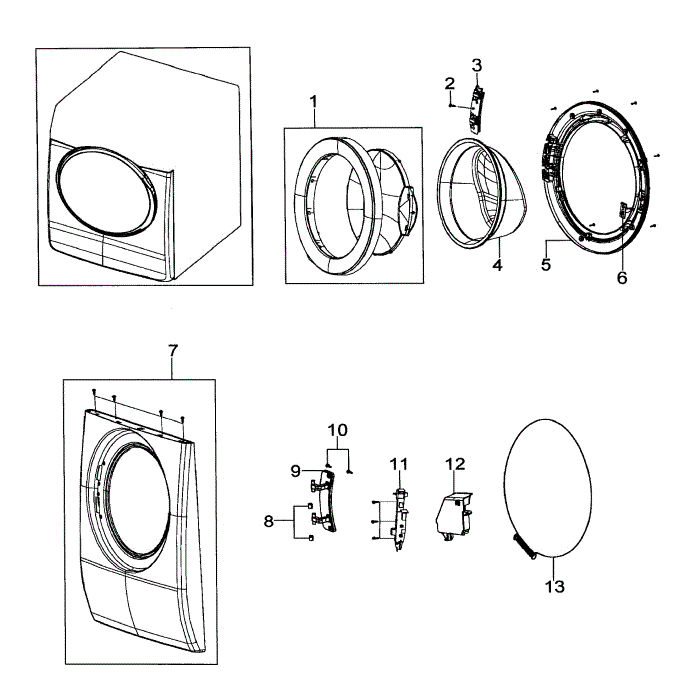 Front Assembly Diagram and Parts List for WF316LAW XAA-00 Samsung Washer