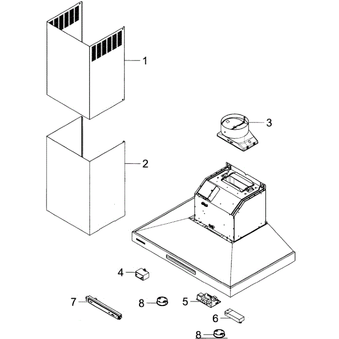 Main Assembly Diagram and Parts List for NK36K7000WG AA-00 Samsung Range Hood