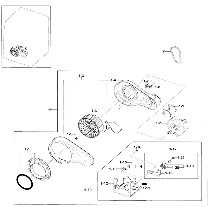 Motor Duct Diagram and Parts List for DV330AEB XAA-0002 Samsung Dryer