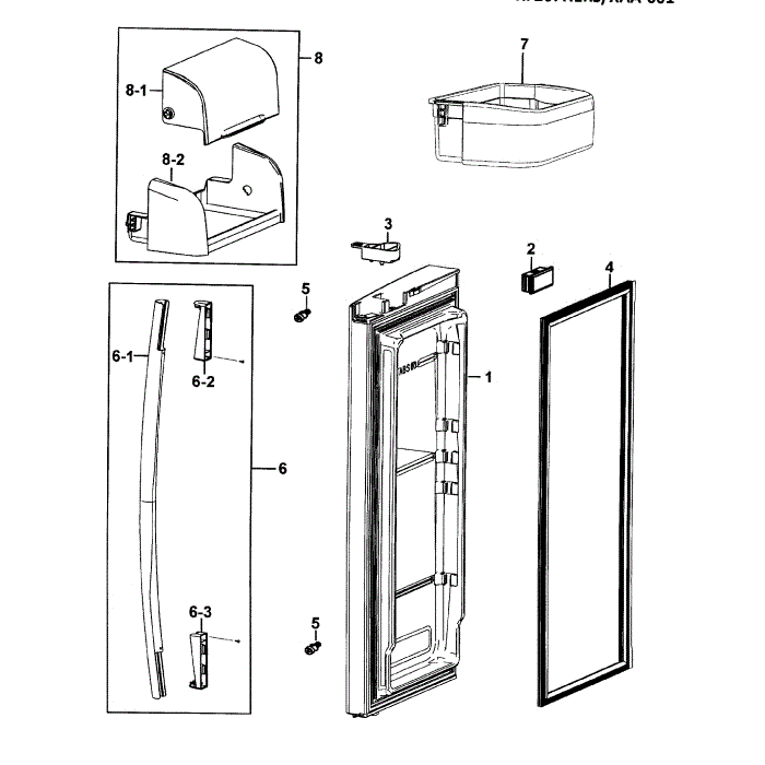 Door Right Diagram and Parts List for RF267HERS XAA-01 Samsung Refrigerator
