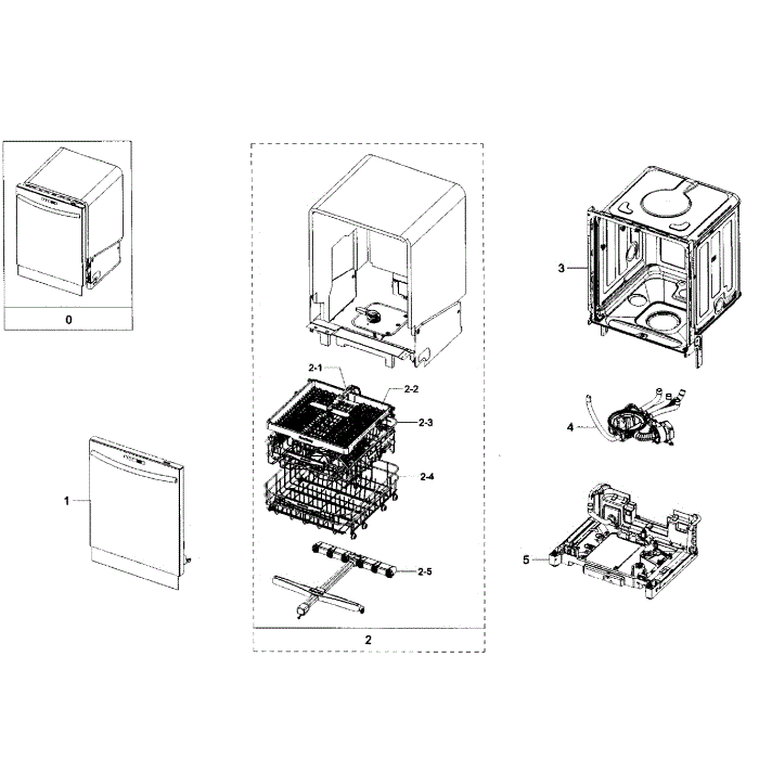 Main Assembly Diagram and Parts List for DW80H9950US AA-00 Samsung Dishwasher
