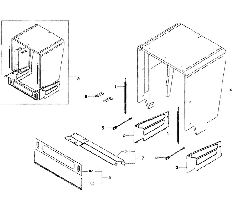 Case Assy Diagram and Parts List for DW80F800UWS AA-0000 Samsung Dishwasher