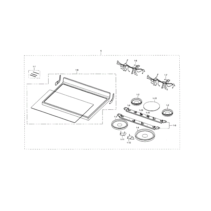 Cooktop Diagram and Parts List for NE595R0ABBB AA-01 Samsung Range