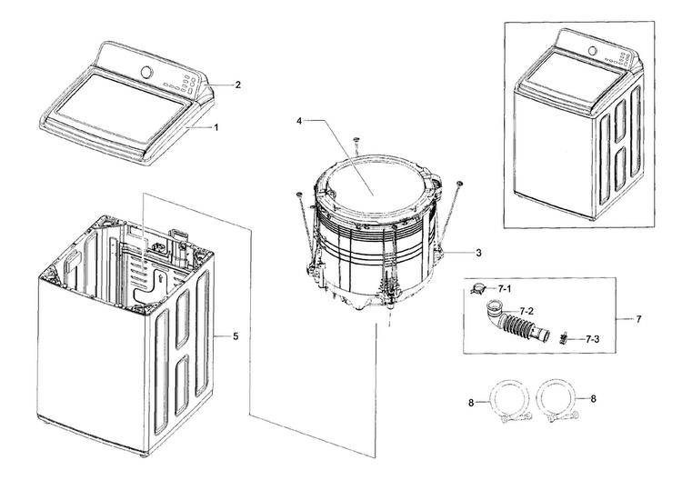 Main Assy Diagram and Parts List for WA56H9000AW A2-0000 Samsung Washer