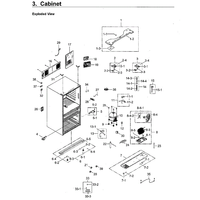 Cabinet Diagram and Parts List for RF30KMEDBSR AA-03 Samsung Refrigerator