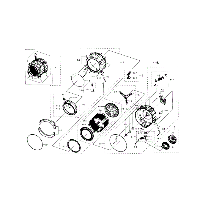 Tub And Drum Diagram and Parts List for WF395BTPASU A1-00 Samsung Washer