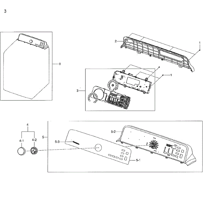 Control Panel Diagram and Parts List for DV48H7400EW A2-01 Samsung Dryer