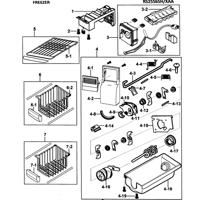 Ice Maker Diagram and Parts List for RS2556SH XAA-00 Samsung Refrigerator
