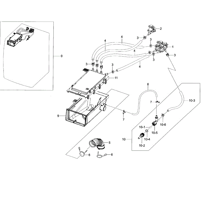 Housing Drawer Diagram and Parts List for WF45H6300AG A2-01 Samsung Washer
