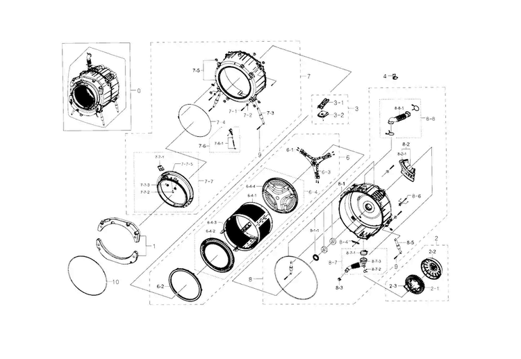 Tub & Drum Diagram and Parts List for WF395BTPASU A1-0000 Samsung Washer