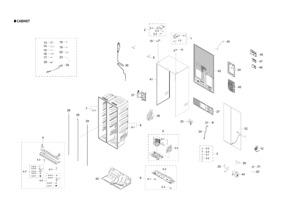 Cabinet Parts Diagram and Parts List for RS22T5561SG AA-00 Samsung Refrigerator