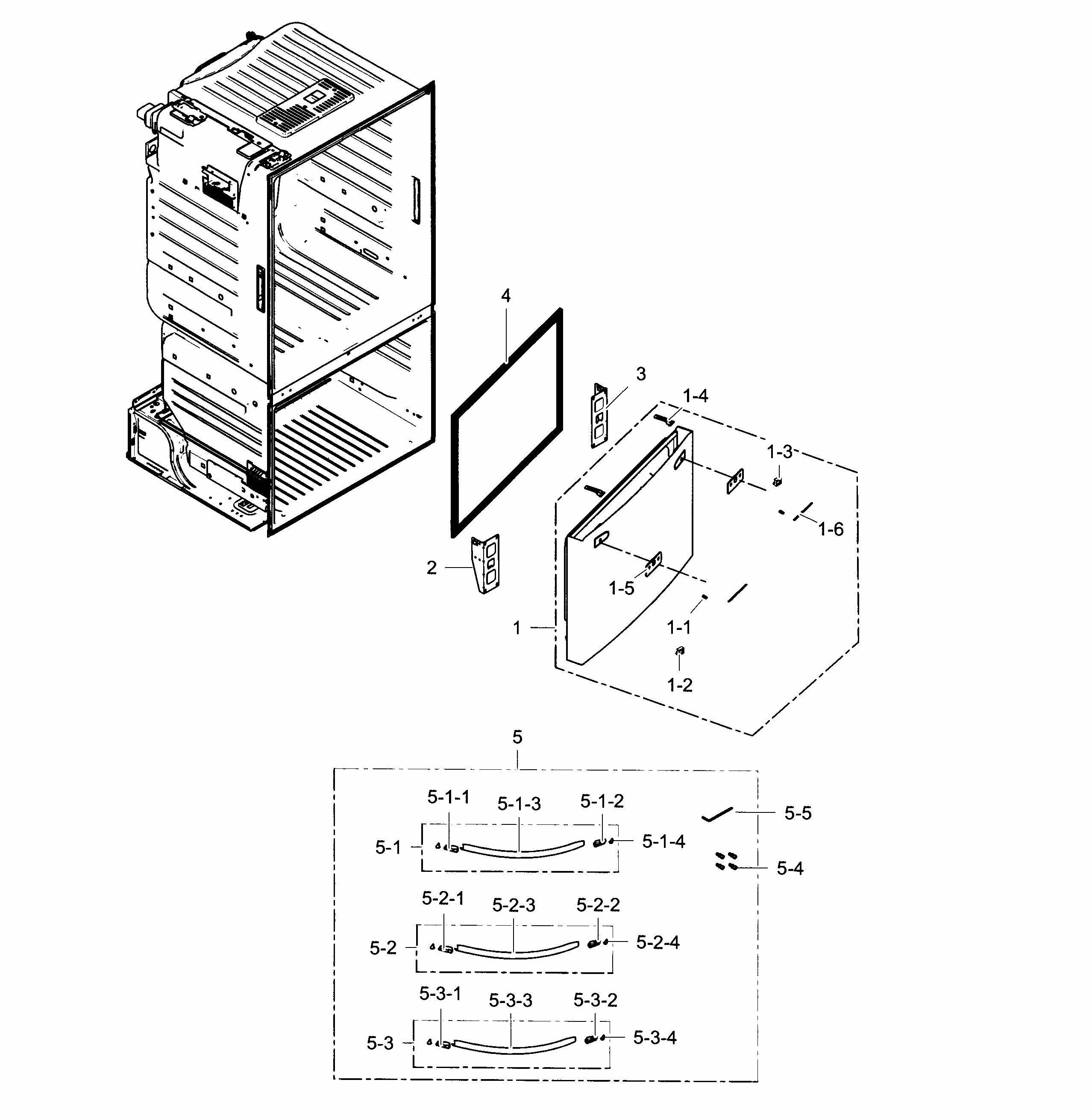 Freezer Door Diagram and Parts List for RF263TEAEBC AA-0001 Samsung Refrigerator