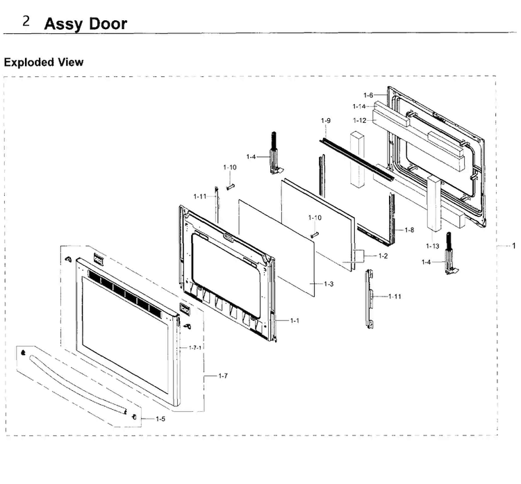 Door Diagram and Parts List for NX58K9500WG AA-0000 Samsung Range