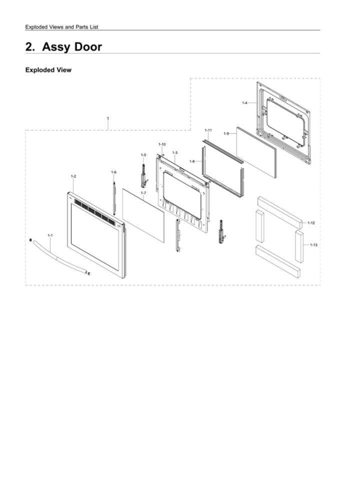 Door Assembly Diagram and Parts List for NE59R6631SG AA-00 Samsung Range