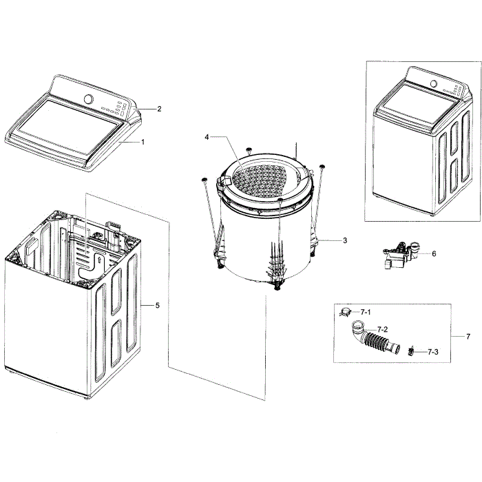 Main Assembly Diagram and Parts List for WA45H7000AP A2-00 Samsung Washer