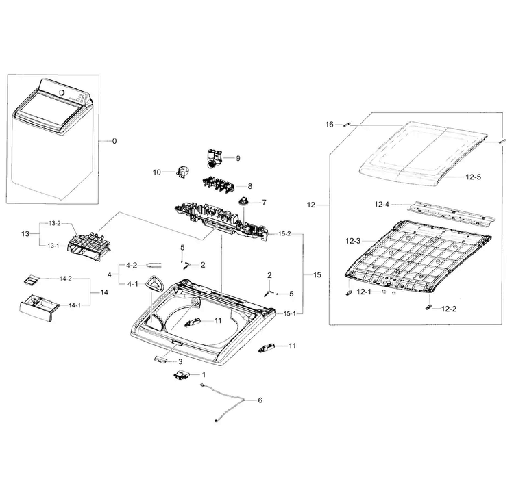 Cover Top Diagram and Parts List for WA40J3000AW A2-0001 Samsung Washer