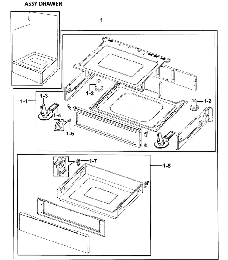 Drawer Assy Diagram and Parts List for FER300SX XAA-0000 Samsung Range