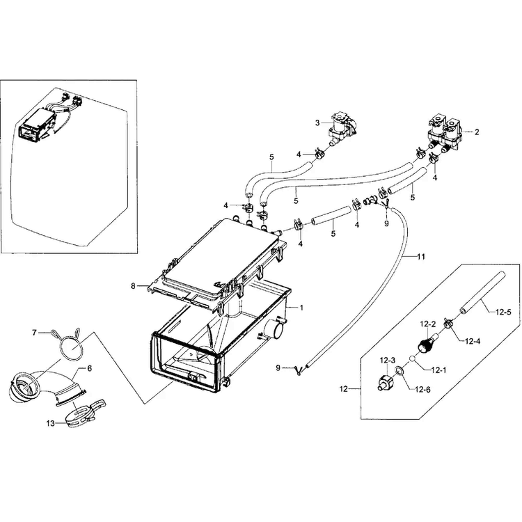 Drawer Housing Diagram and Parts List for WF365BTBGWR A1-0001 Samsung Washer