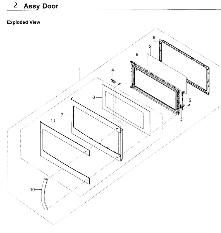 Door Diagram and Parts List for SMH1611S XAA-0000 Samsung Microwave