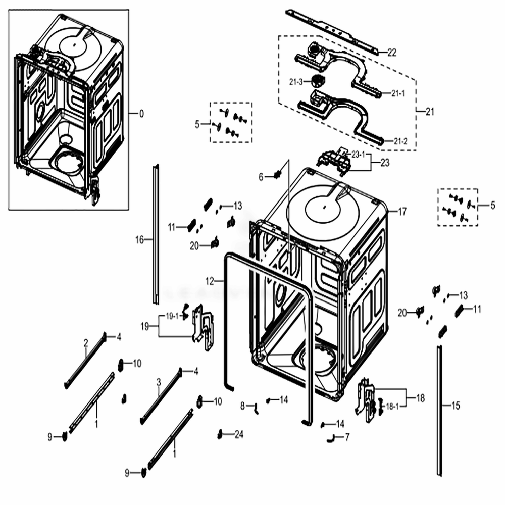 Assembly Tub Diagram and Parts List for DW80K7050UG (AA)(0002) Samsung Dishwasher