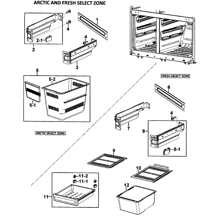 Baskets Assembly Diagram and Parts List for RM257ABRS XAA-00 Samsung Refrigerator