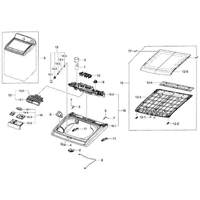 Top Cover Diagram and Parts List for WA400PJHDWR AA-01 Samsung Washer