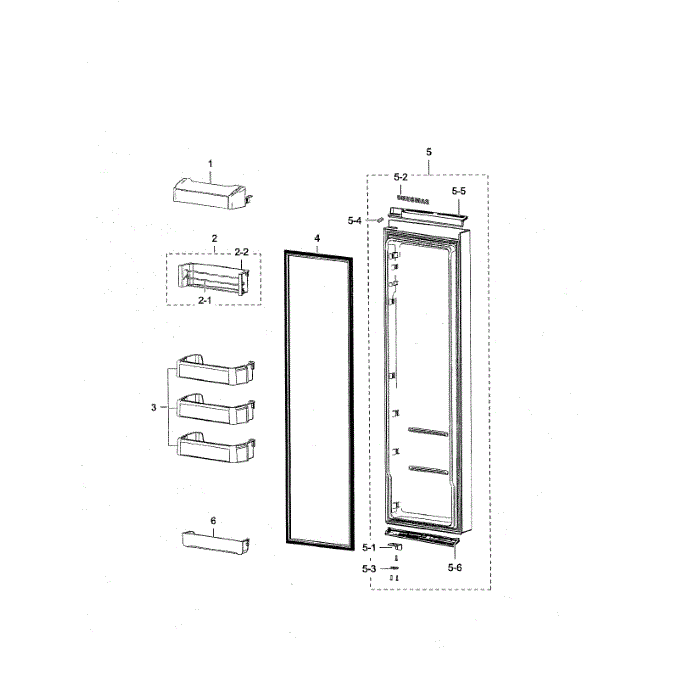 Refrigerator Door Diagram and Parts List for RSG307AARS XAA-00 Samsung Refrigerator