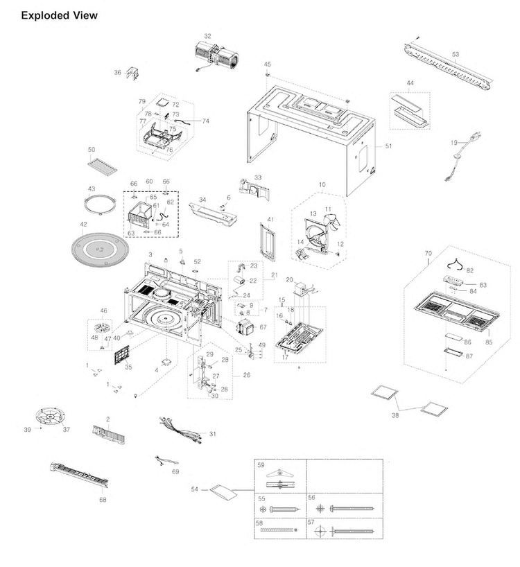 Cabinet Parts Diagram and Parts List for SMH2117S XAA-0002 Samsung Microwave